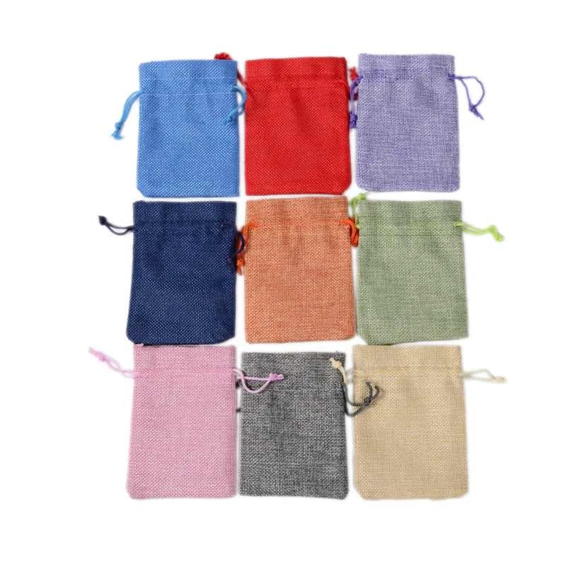 100PCS 7x9CM Colorful Jute Burlap Hessian Gift Drawstring Bags For Home Wedding Decoration Jewelry Packaging Pouches Supplies 100PCS 7x9CM Colorful Jute Burlap Hessian Gift Drawstring Bags For Home Wedding Decoration Jewelry Packaging Pouches Supplies