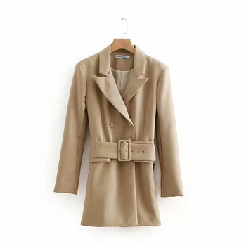 

2019 Women Khaki Casual Spring Autumn Jacket Female Elegant Adjustable Waist With Belt Long Sleeve Outwear casaco feminino