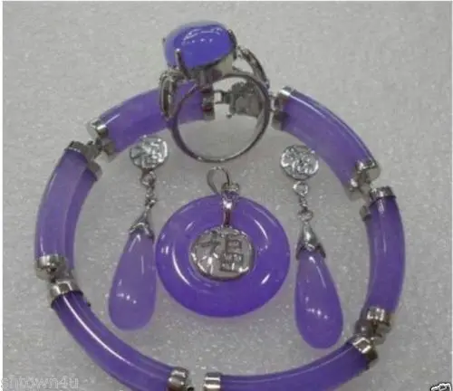 

Jewelry 001269 purple jade pendant/necklace earrings bracelet Ring