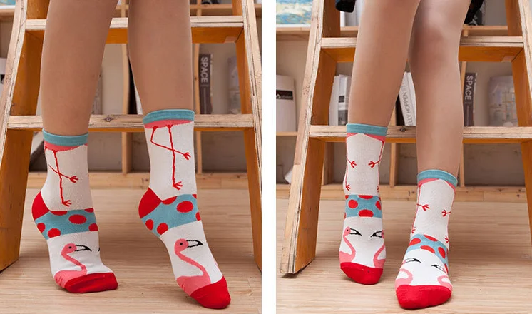 CRAZY FLY Funny Art Animal Women Socks Смазливая новизна 3d лодыжки Хлопок мультфильм носки теплая полоса фламинго шаблон Happy Socks