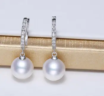 

charming 9-10mm south sea white pearl earring 925s