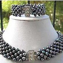 Натуральный черный жемчуг пресноводных наборы Аксессуары Свадебные нагрудник браслет ожерелье