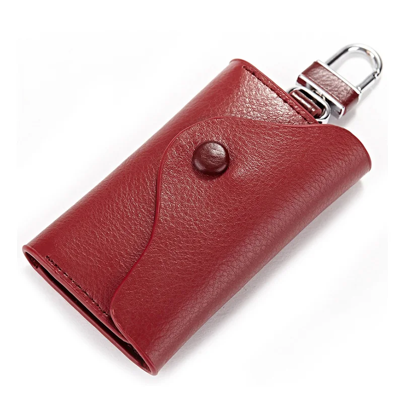 Мужской винтажный Чехол-кошелек из натуральной кожи с застежкой для ключей от автомобиля, Женская многофункциональная однотонная сумка для ключей, высокое качество, органайзер для ключей - Цвет: wine red