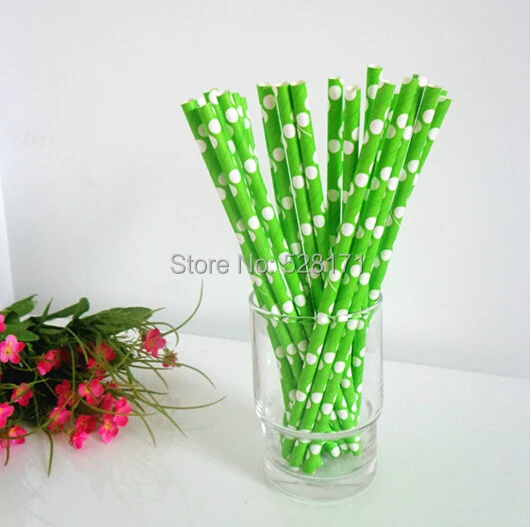 

Free Shipping 100pcs/Lot Green Color Paper Straws Polka Dot Drinking Straw For Wedding Party Birthday Decoration