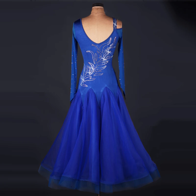 Royalblue современный Вальс платье на заказ высокого класса костюмы для танцевальных конкурсов с длинными рукавами Тонкий платья MQ010