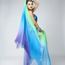 Дешевая шифоновая вуаль для танца живота шарф 220 см 250 см 270 см женский шарф для танцев с отделкой градиентного цвета