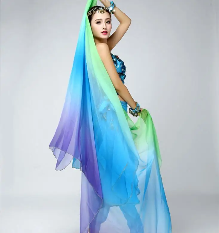 

Cheap Belly Dance Chiffon Veils Scarf 220CM 250CM 270CM Women Dancer Scarf With Trim Gradient Color Free Shipping