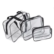 Hot 3pcs Clear Cosmetic Toiletry PVC Travel Wash Makeup Bag (Black)