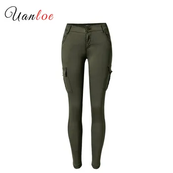 

Hot Sexy Styles Mid Waist Elasticity Women Stretch Pencil Jeans Fashion Double Side Pockets Army Green Color Skinny Jeans Femme