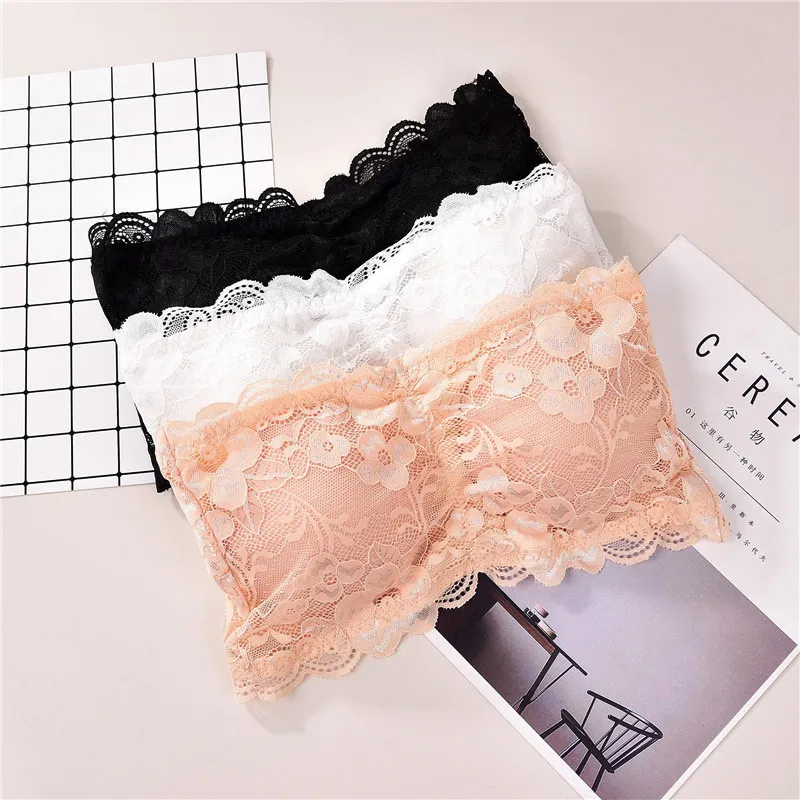

Strapless Bra Women's Sexy Casual Lace Wrap Tube Top Bandeau Short Tanks Seamless Black Underwear Camisole Sexy Tube Tops