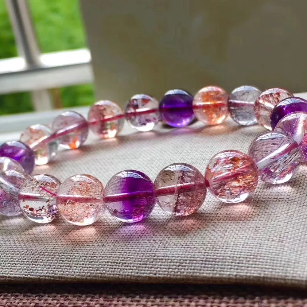 

11mm Natural Colorful Purple Super 7 Melody Stone Bracelet For Friends Lepidocrocite Quartz Stretch Round Bead Jewelry AAAAAA