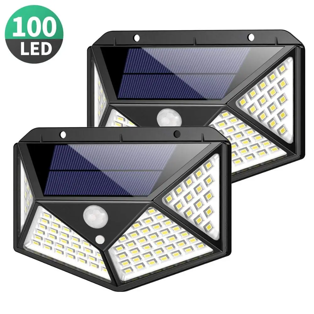 100 LED Солнечный настенный светильник Pir датчик движения 4 стороны наружный