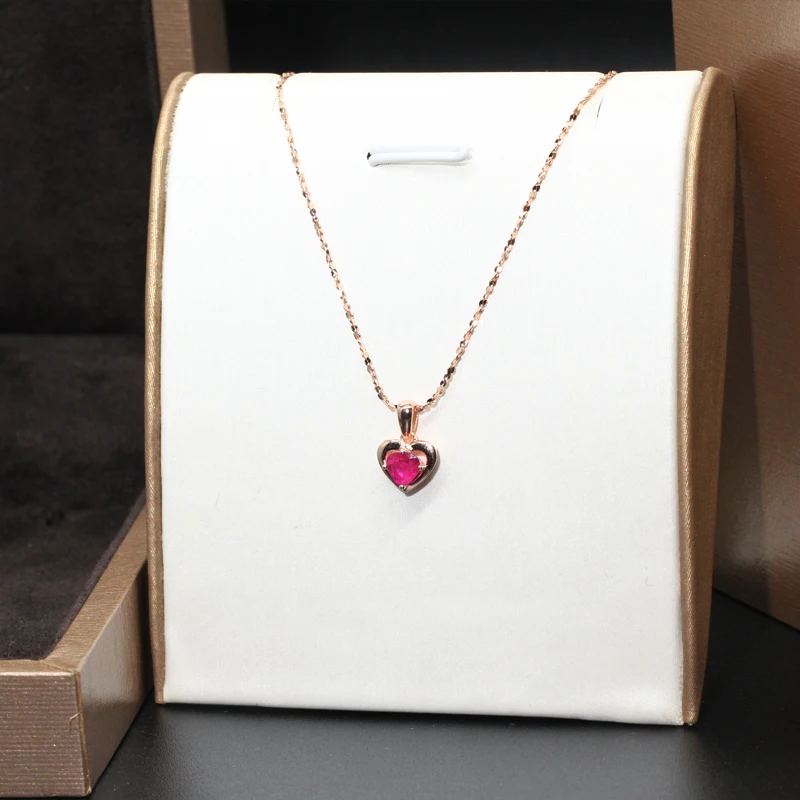 EDI Natural Ruby Heart Pendant Necklace Valentine Exquisite 14K 585 Rose Gold Genuine Red Gemstone Pendant Jewelry For Women