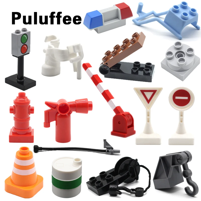 

Fireplug Extinguisher Parking Rod Horse Trailer Fishing Rod Big Model Building Blocks Accessories Bricks DIY Toys For Children