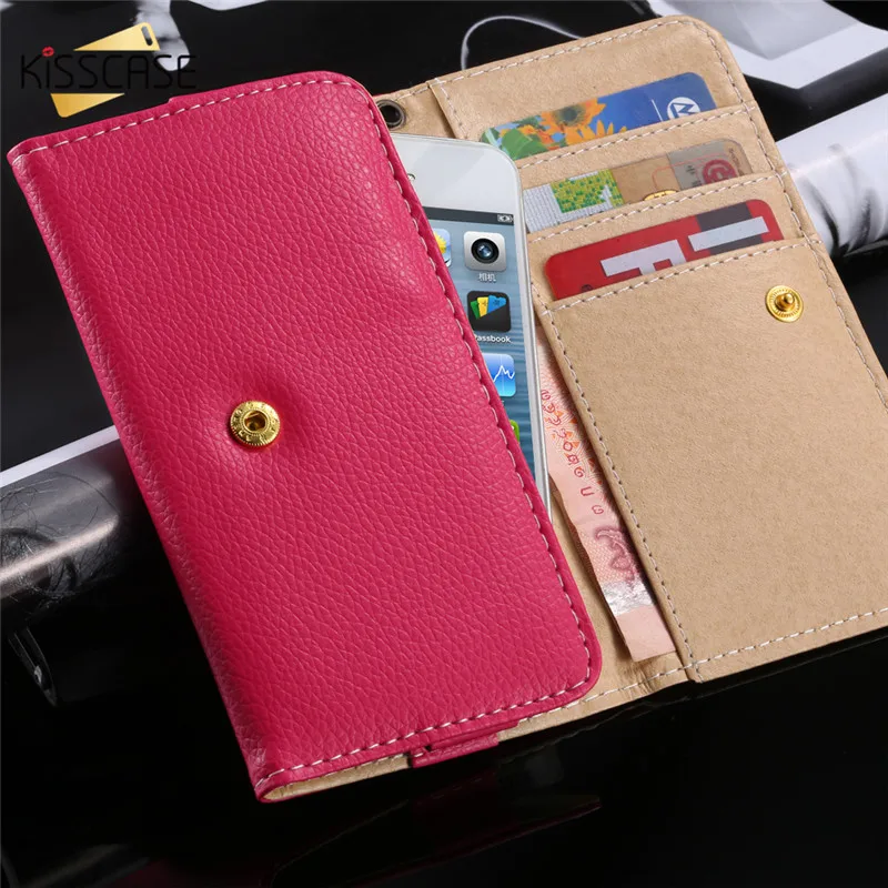 

KISSCASE PU Leather Universal Wallet Case For Huawei P8 P9 Lite Xiaomi Redmi Note 3 4 Pro 3 Mi 4 5 iPhone 6 6s 7 Plus Samsung S7