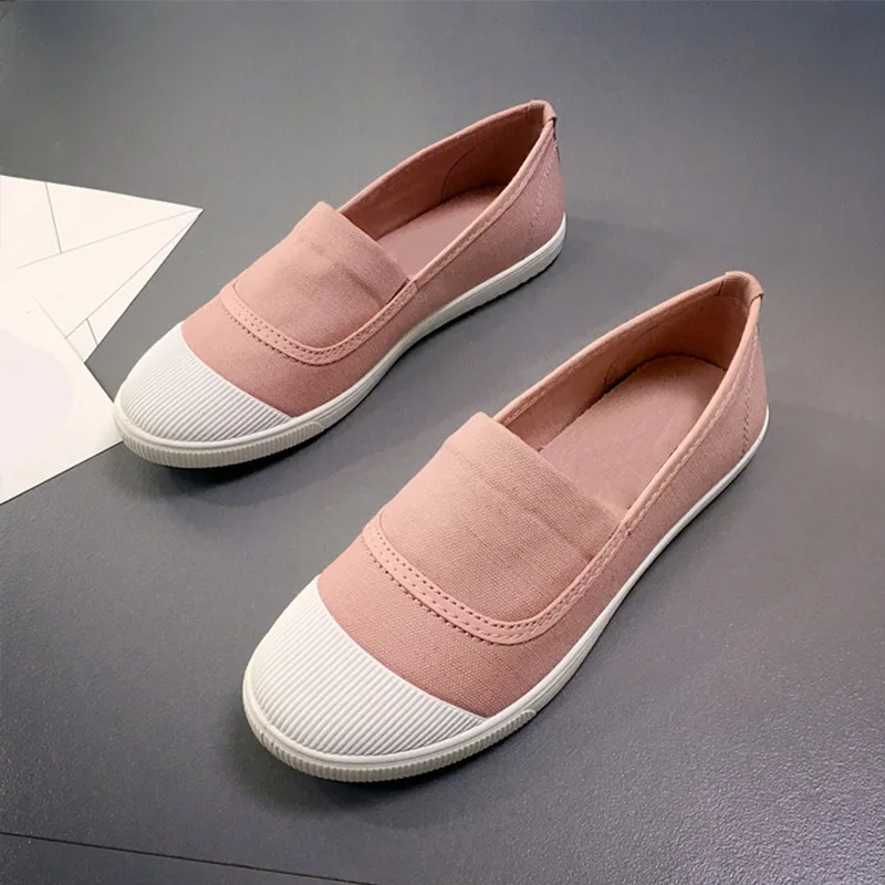 Женская Тканевая обувь на плоской подошве; повседневные лоферы; обувь с мягкой подошвой; белые однотонные удобные туфли с закрытым носком для девочек; весенняя обувь - Цвет: pink