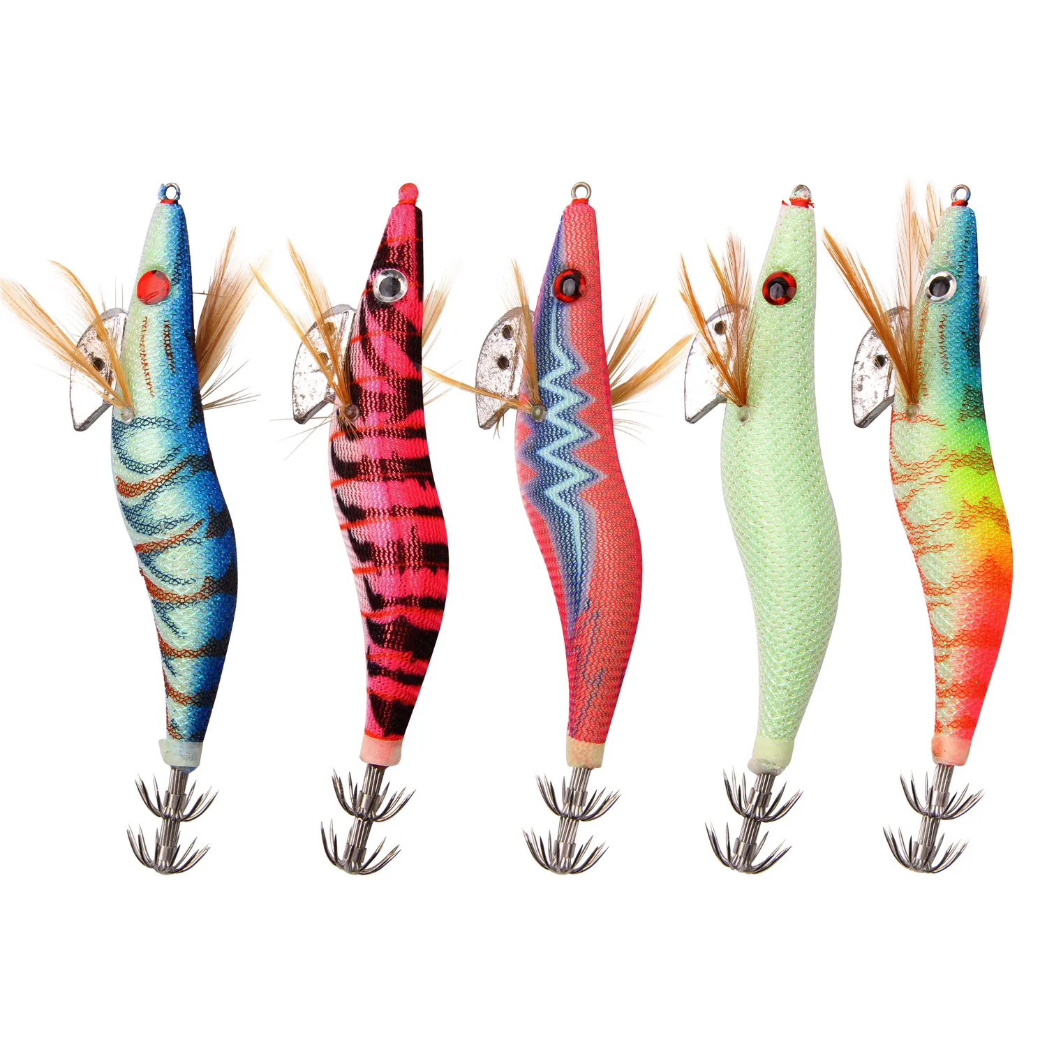 5pcs 10pcs 12g-21g Luminous Squid Jig Fishing Wood Shrimp Lure octupus Cuttlefish bait Jigs Lures Spinnerbait Wood Shrimp