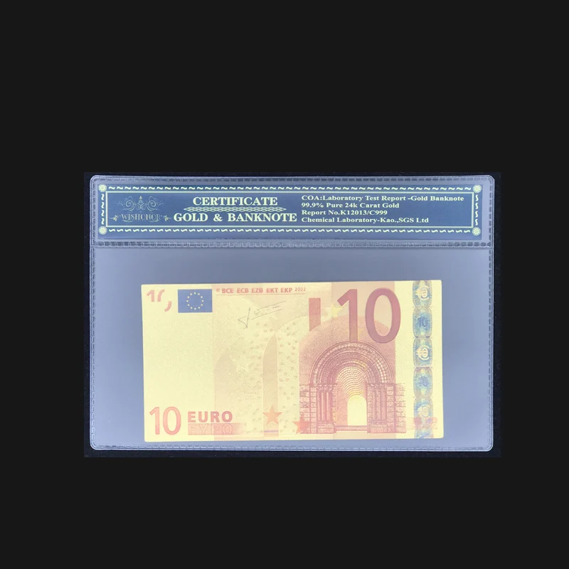 

High Quality For Color Banknotes 10 Euro Gold Banknotes in Gold Plated With COA Frame For Hot Sales and Collection
