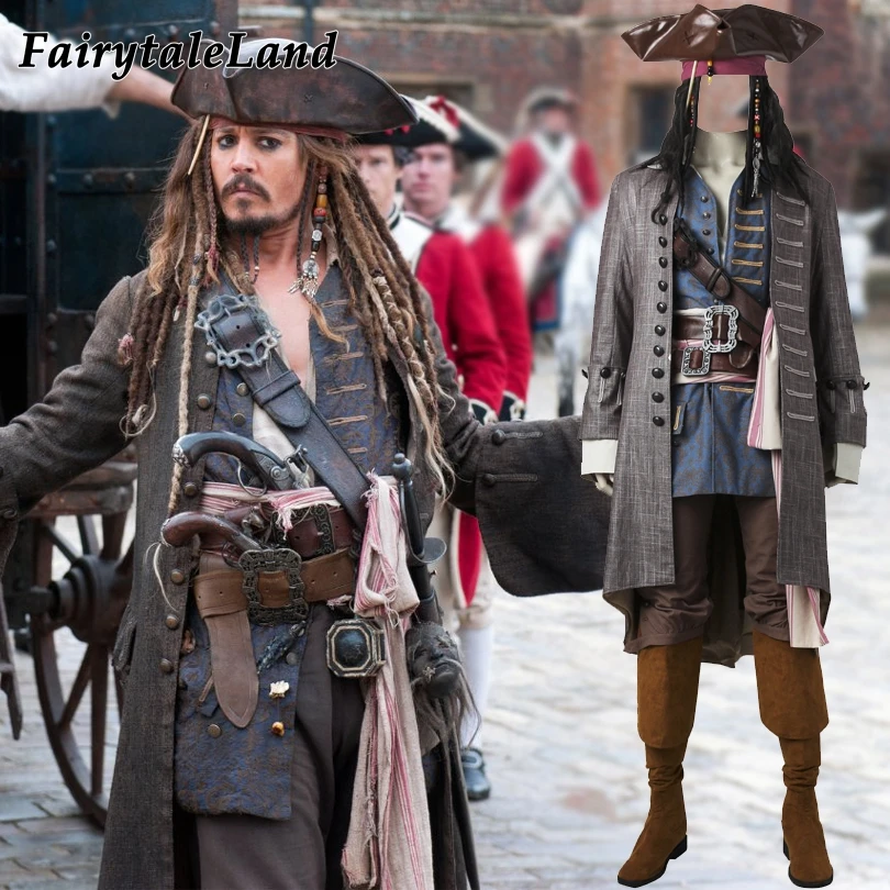 Pirates of the Caribbean Jack Sparrow Coat Suit Cosplay Costume Attire Jacket
