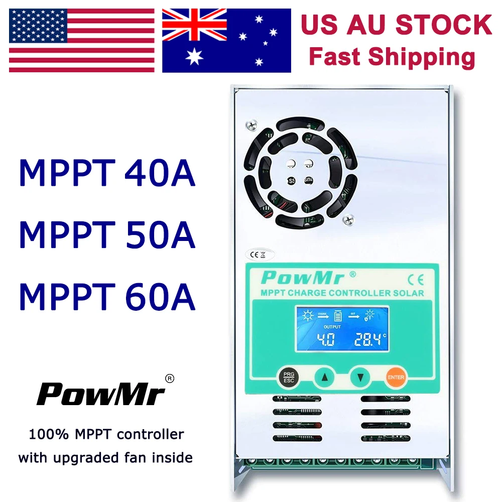 PowMr 60A 50A 40A MPPT контроллеры заряда солнечной батареи 12В 24В 36В 48В Авто 220В PV ЖК