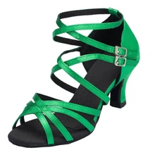 Женские зеленые сатиновый бальный латинские танцы Самба Сальса Ceroc Танго танцевальная обувь всех размеров