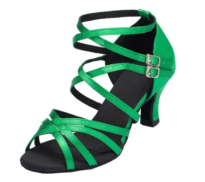 Оптовая продажа женские Обувь для девочек зеленый атлас Костюмы для бальных танцев Костюмы для латиноамериканских танцев Samba Сальса Ceroc