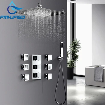 

Luxury 20" Square Rain Shower Head Faucet Ceiling Mounted Shower Sprayer Massage Jets Hand Unit Chrome Bath Shower Faucet Sets