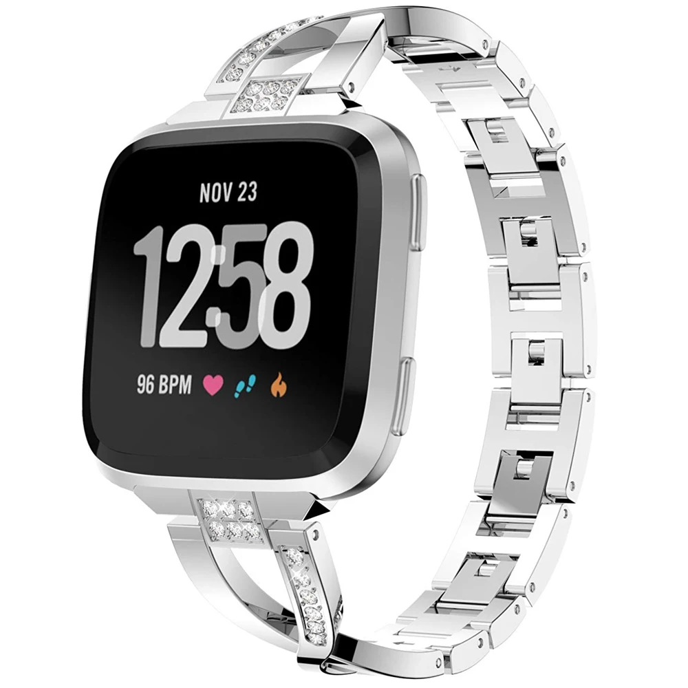 Сменный сплошной цвет для часов FitbitVersa, браслет из нержавеющей стали для женщин, лето, модный ремешок, x-образный бриллиант