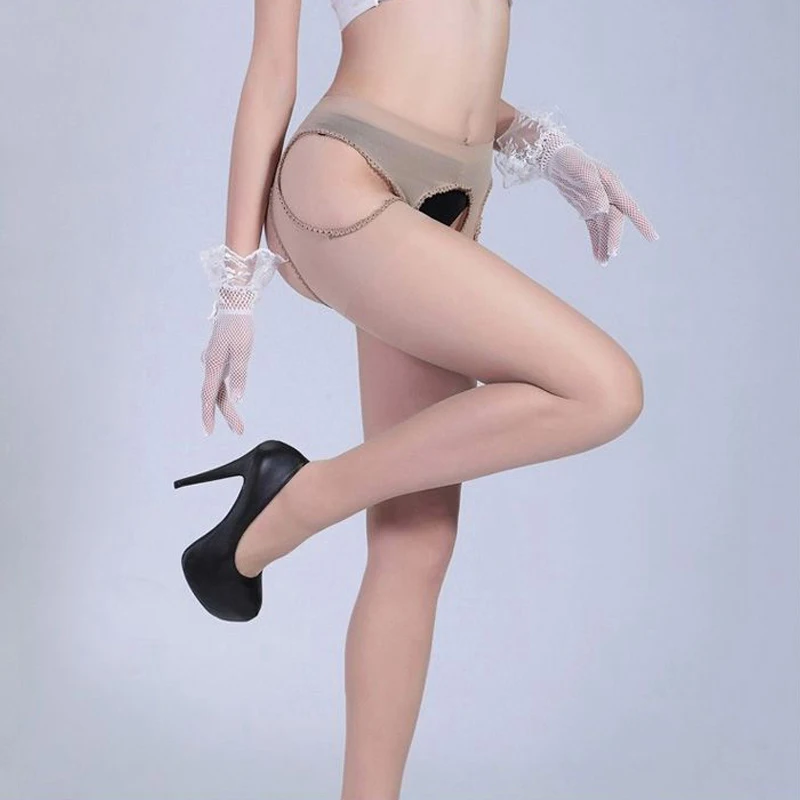 Открытые колготки кружевные пикантные женские чулки высокие сетчатые чулки прозрачные колготки женские черные кружевной чулок - Цвет: nude