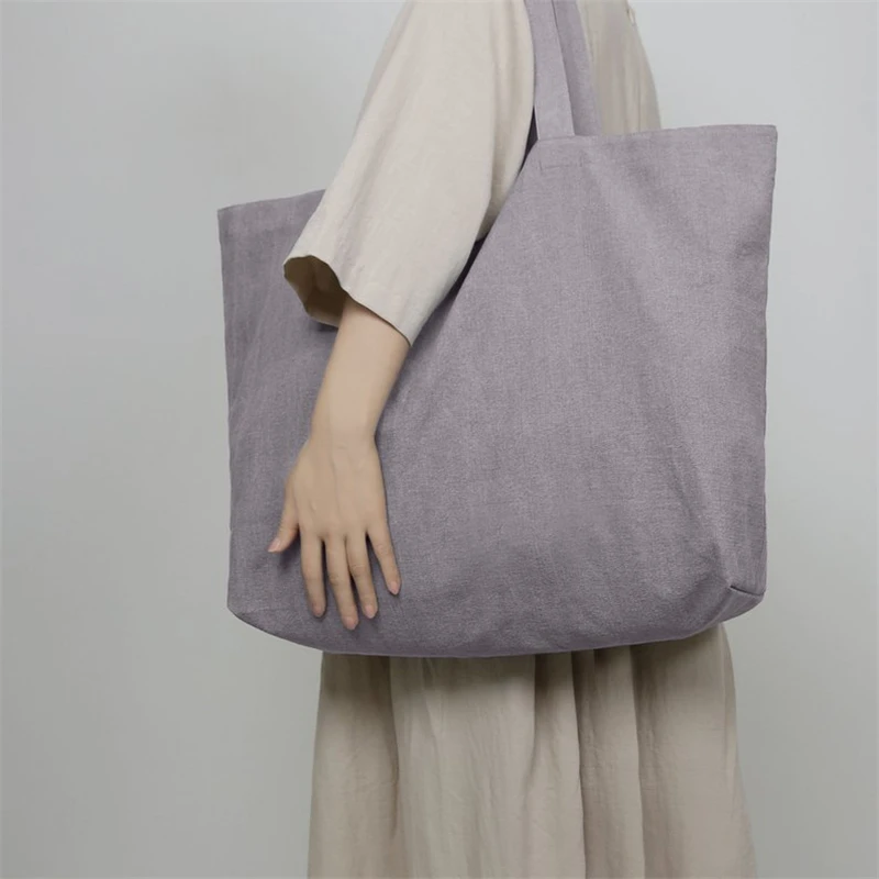 Customize Logo Tote Reusable Cotton Women Grey green Storage Shopping Bag Fabric Cotton Cloth Beach String Handbags