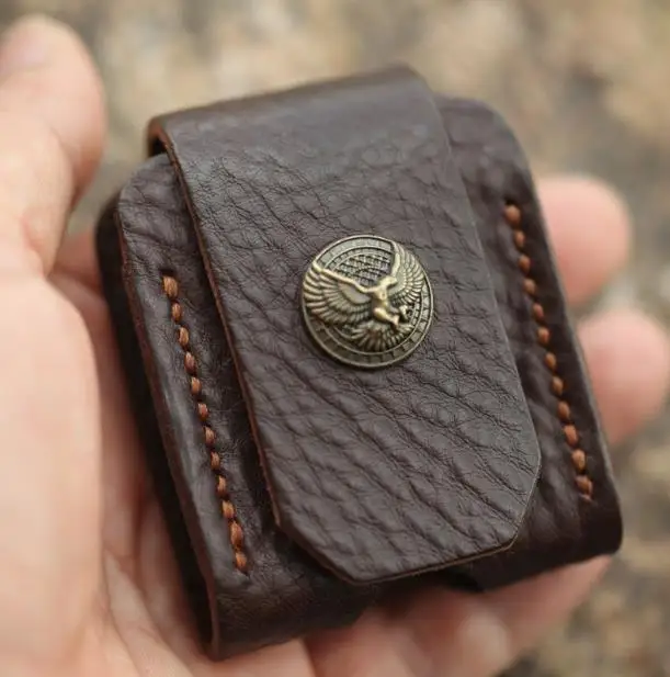 Чехол футляр из натуральной кожи с петлей для прикуривателя Crazy horse|cigarette case box|leather