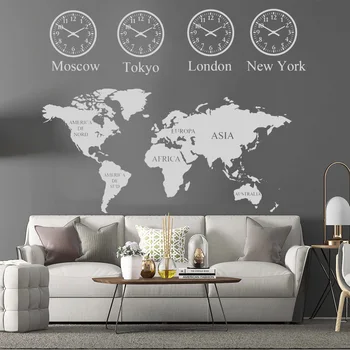 

World Map London new York Tokyo Moscow City Time Wall Sticker Fashion Ornament Home Decor Livingroom Decor LY1695