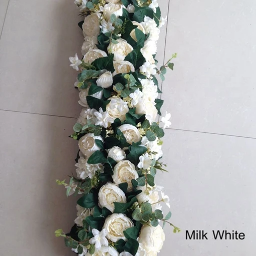 100 см Длина искусственный арочный ряд цветов Шелковый цветок с пеной стол рамка с цветами бегун основной элемент свадебной композиции фон - Цвет: Milk White