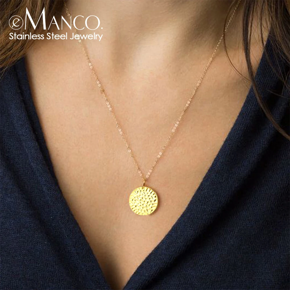 E-Manco простое ожерелье из нержавеющей стали женское круглое ожерелье с кулоном для монет трендовые Чокеры ожерелье s для женские ожерелья бижутерия
