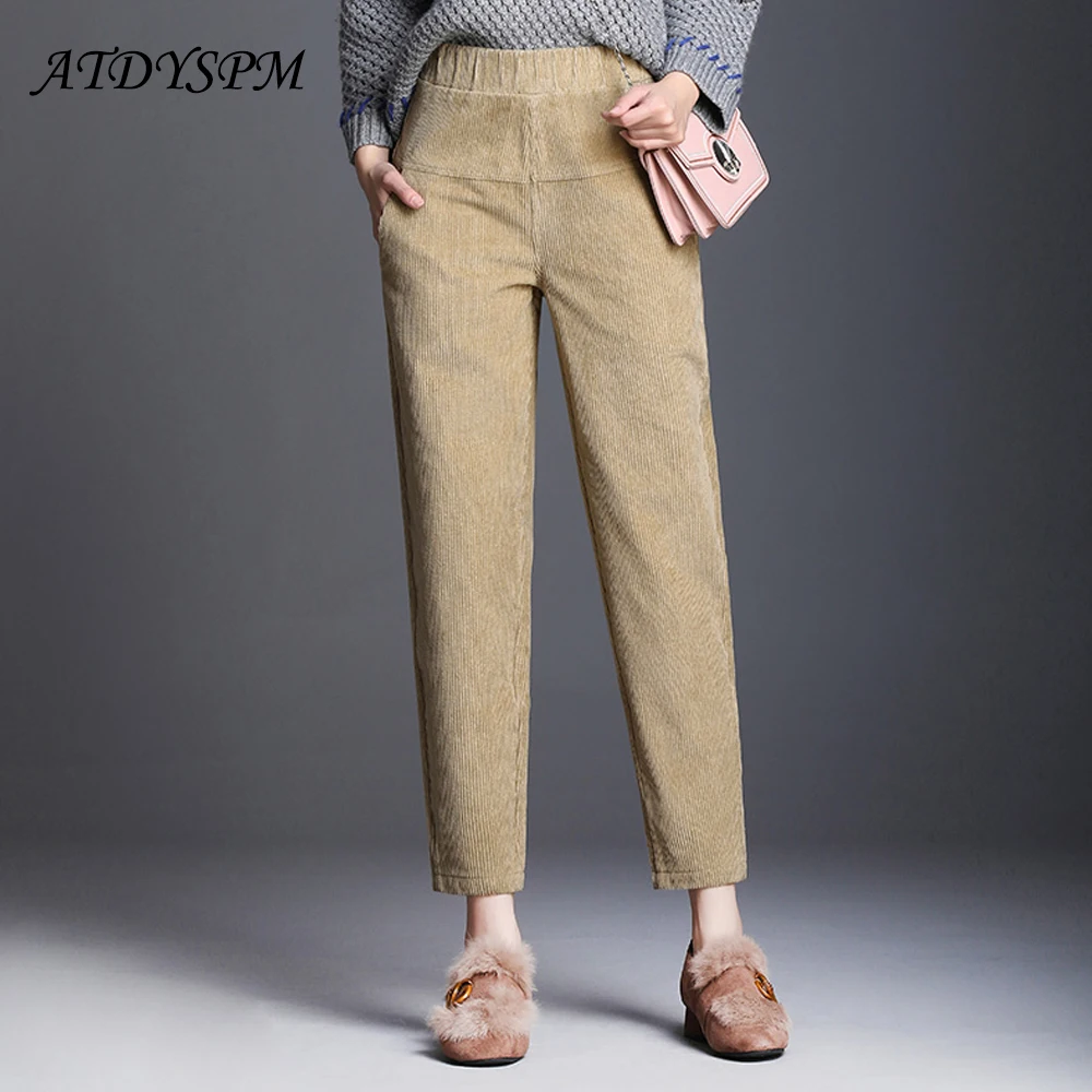 

new 2019 autumn winter women corduroy harem pants comfortable elastic waist casual pants female plus size elegant fashion pants