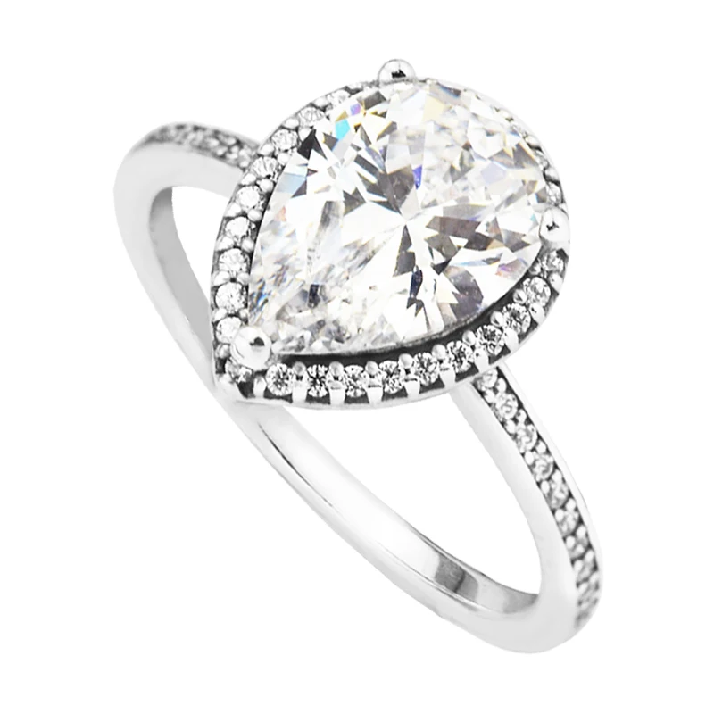 

Authentic 925 Sterling Silver Radiant Teardrop Ring With Clear CZ for Women DIY Fine Jewelry SR132