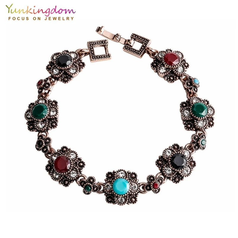 Yunkingdom старинные квадратные винтажные браслеты из розового золота для женщин, цветные браслеты из смолы, подарки на праздник, браслеты и браслеты, браслеты