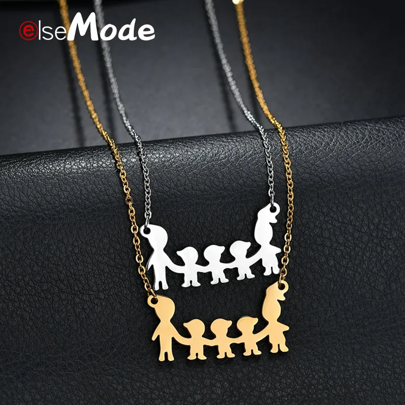 

ELSEMODE Fashion Accessories Gold Dad Mom Three Sons Necklace Stainless Steel Simple Family Love Pendant Necklace Women Gifts