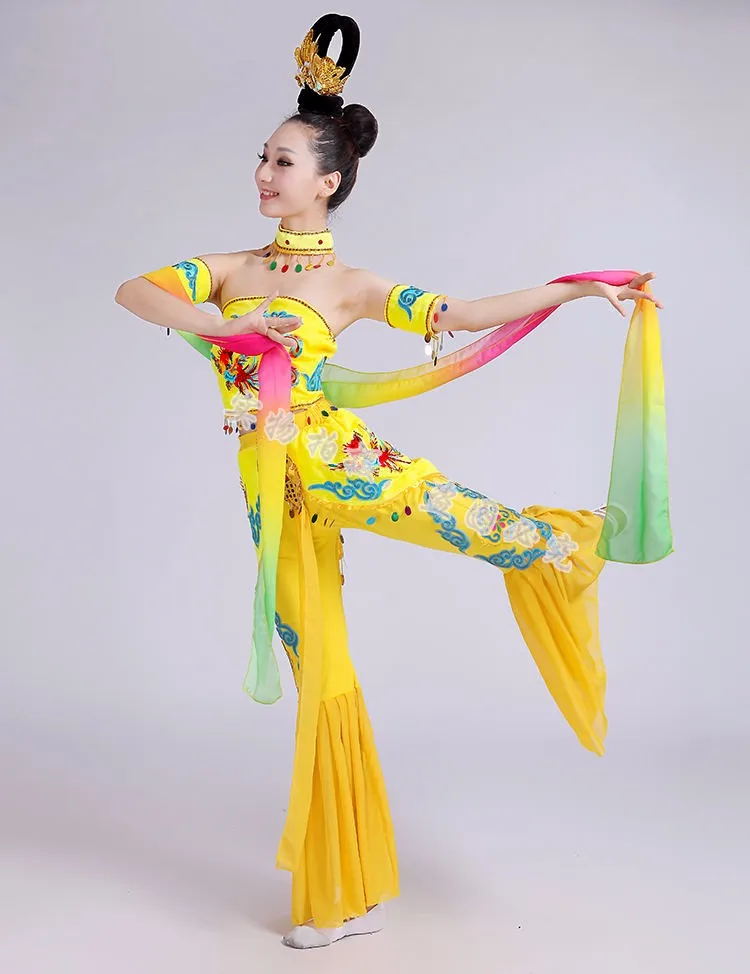 (0133)woman ancient beauty Thinland Dunhuang flying dance clothing long sleeves dance costumes moon folk dance dance party dress