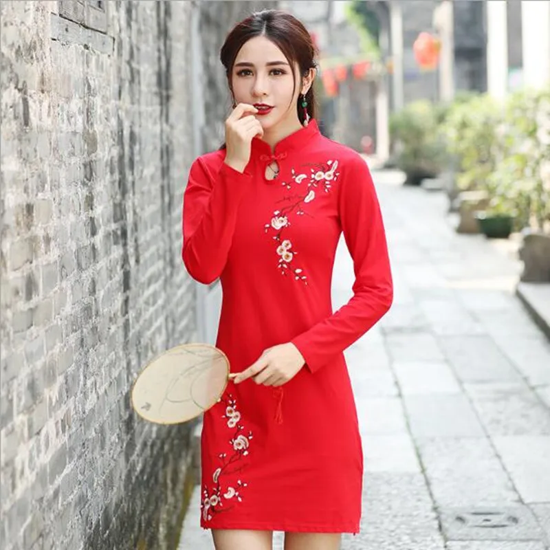 Зимнее китайское традиционное платье qipao Женские китайские cheongsams восточные