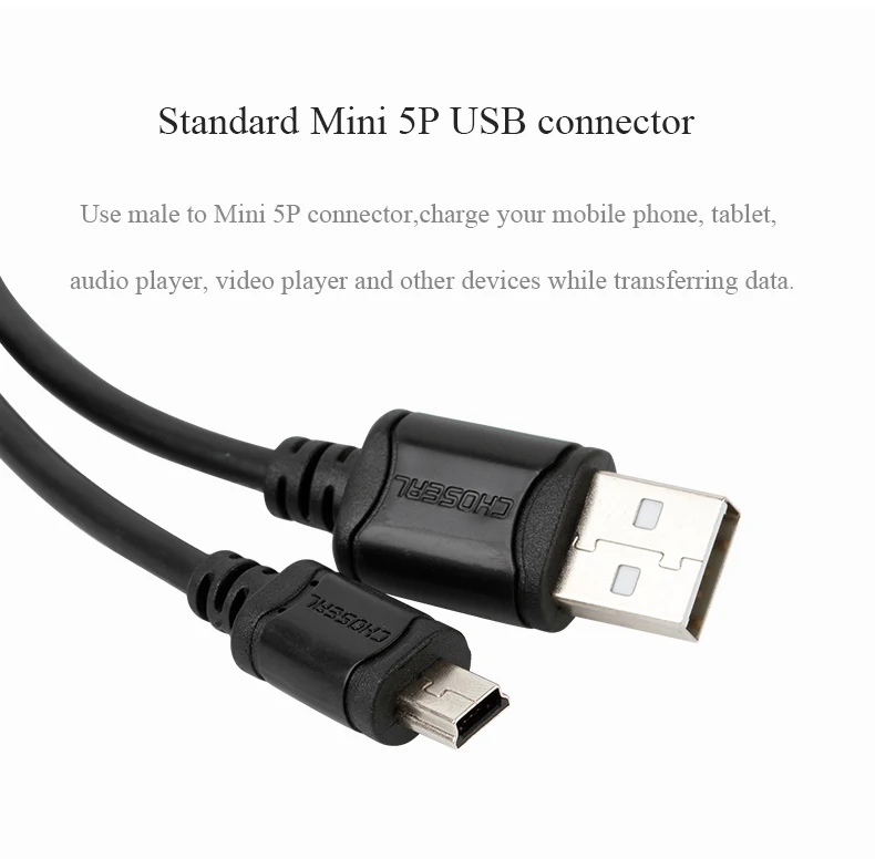 CHOSEAL USB 2.0 Cable to Mini USB Data Sync Cable 5 Pin Male to Male Fast Charging Cord Line For Hard Disk Camera MP3 Mp4 Player (8)