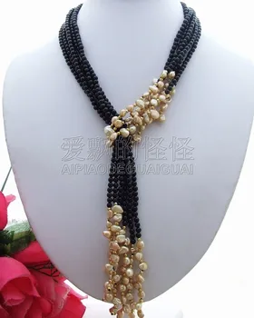 

N061202 50" Champagne Keshi Pearl Onyx Necklace