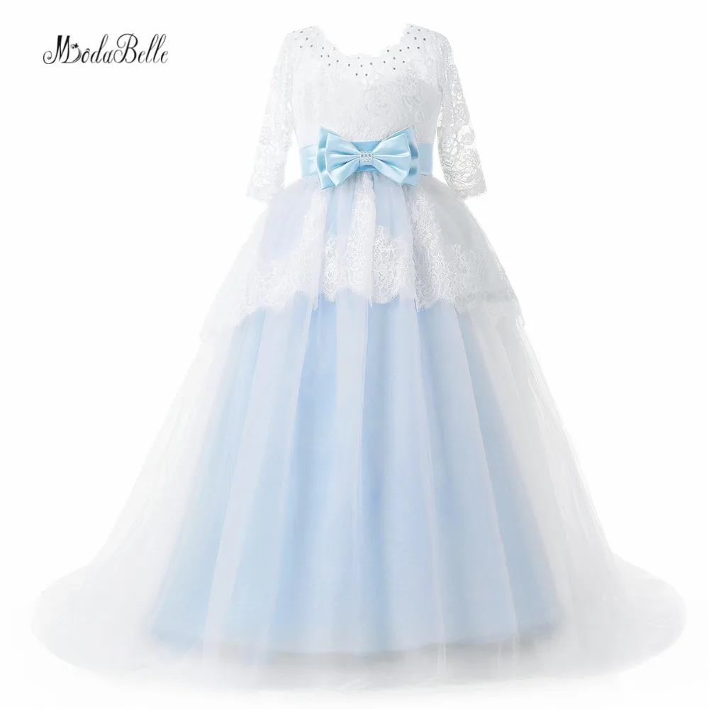 modabelle Light Blue Flower Girl Dresses With Sleeve Lace Kids Occasion