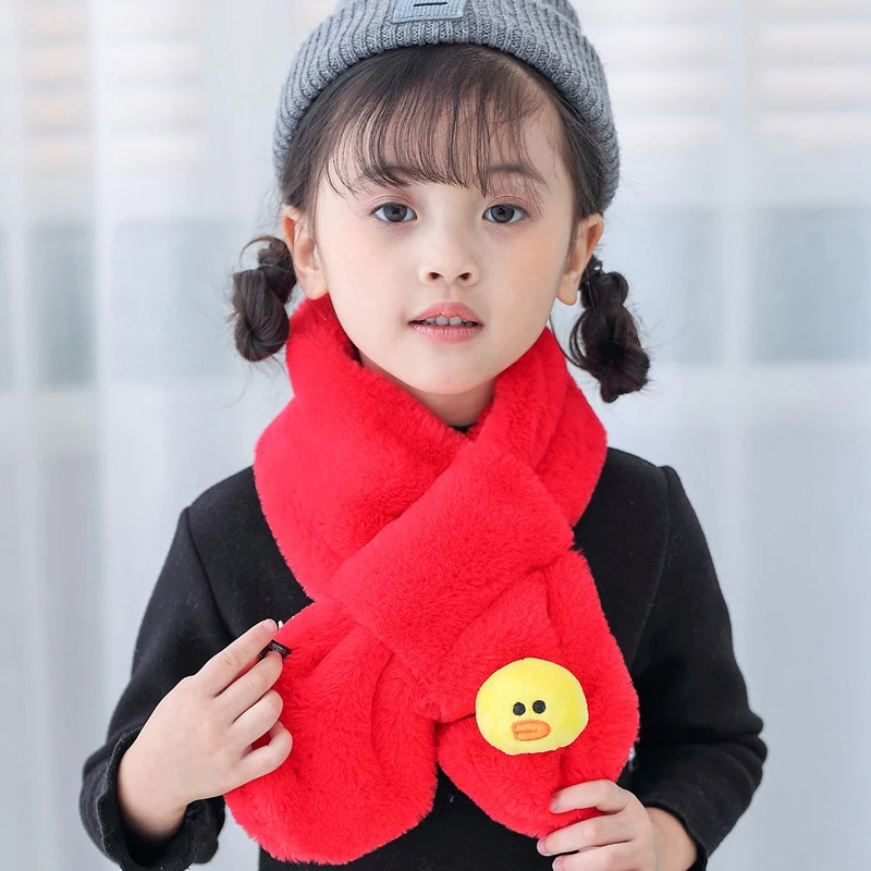 

2019 Children Winter Scarf Scarves Cute Warm Boy Girls Baby Imitation Rabbit Fur Collar Fashion Scarf With pompom Neck Warmers