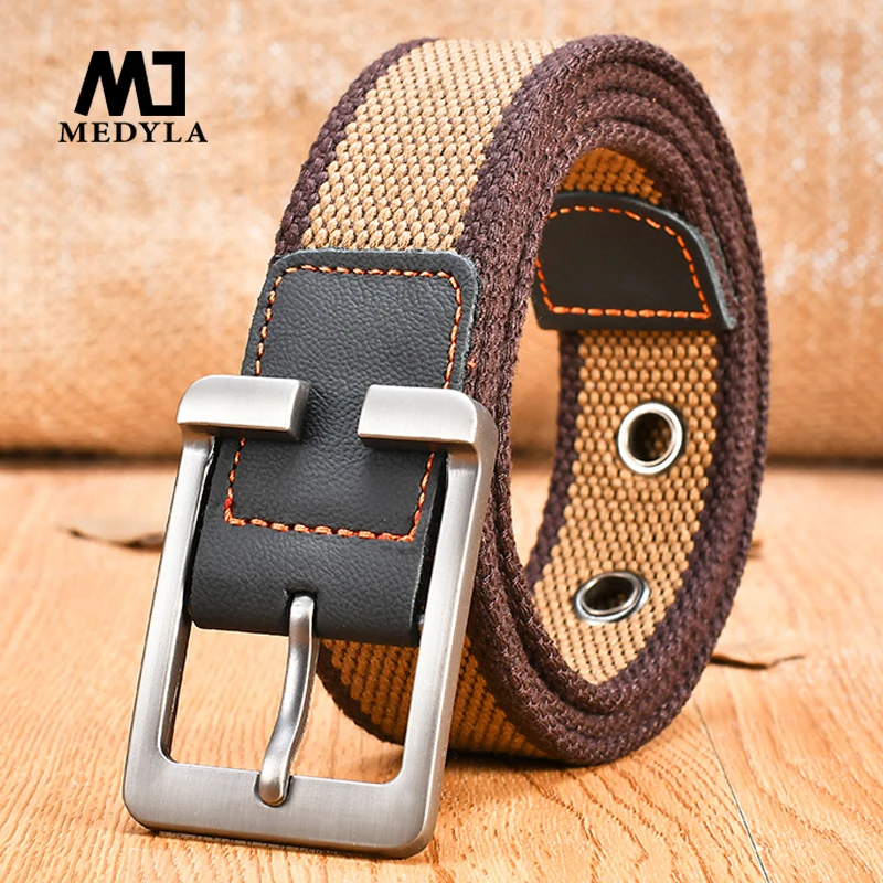 

MEDYLA Canvas belt men's pin buckle Thick casual casual belts Army fan fat belt