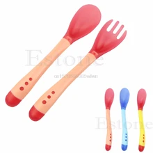 2pcs Handy Heat Sensing Thermal Spoon Baby Kids Weaning Silicone Head Tableware #HC6U# Drop shipping