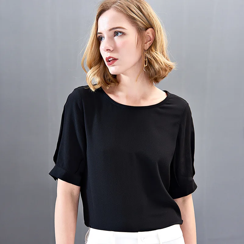 

Women's Summer Dresses Pure Silk Blouse With Five-sleeve 100% Silk shirt