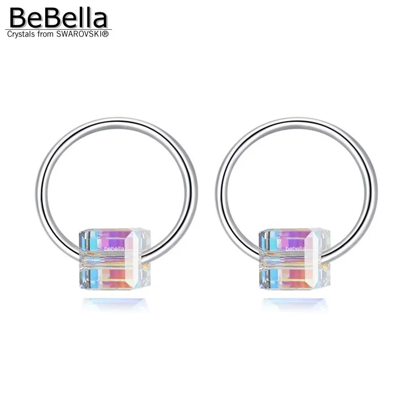 Женские серьги-гвоздики BeBella круглые с кристаллами Swarovski брендовые ювелирные
