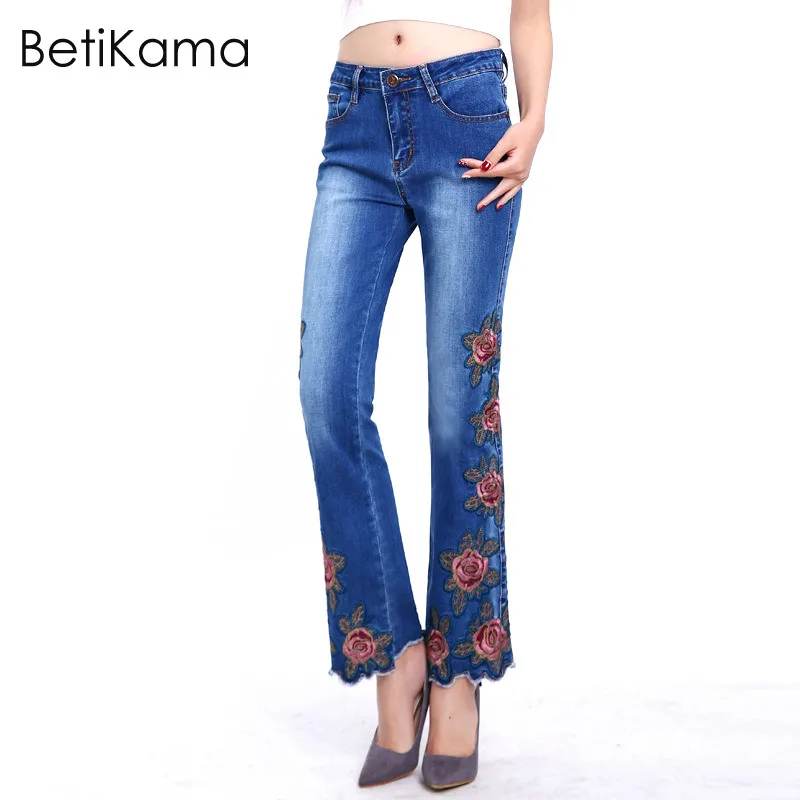 Oversized Embroidered Pants Stretch Jeans Woman Flower Pattern Flare Trousers Softener Denim Plus Size Jenas Female mom Jeans Oversized Embroidered Pants Stretch Jeans Woman Flower Pattern Flare Trousers Softener Denim Plus Size Jenas Female mom Jeans