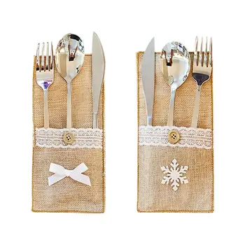 

Lace Design Burlap Silverware Holder Cutlery Holder Rustic Wedding Table Decor Jute Lace Knife Fork Pouch Cover Bags Christmas
